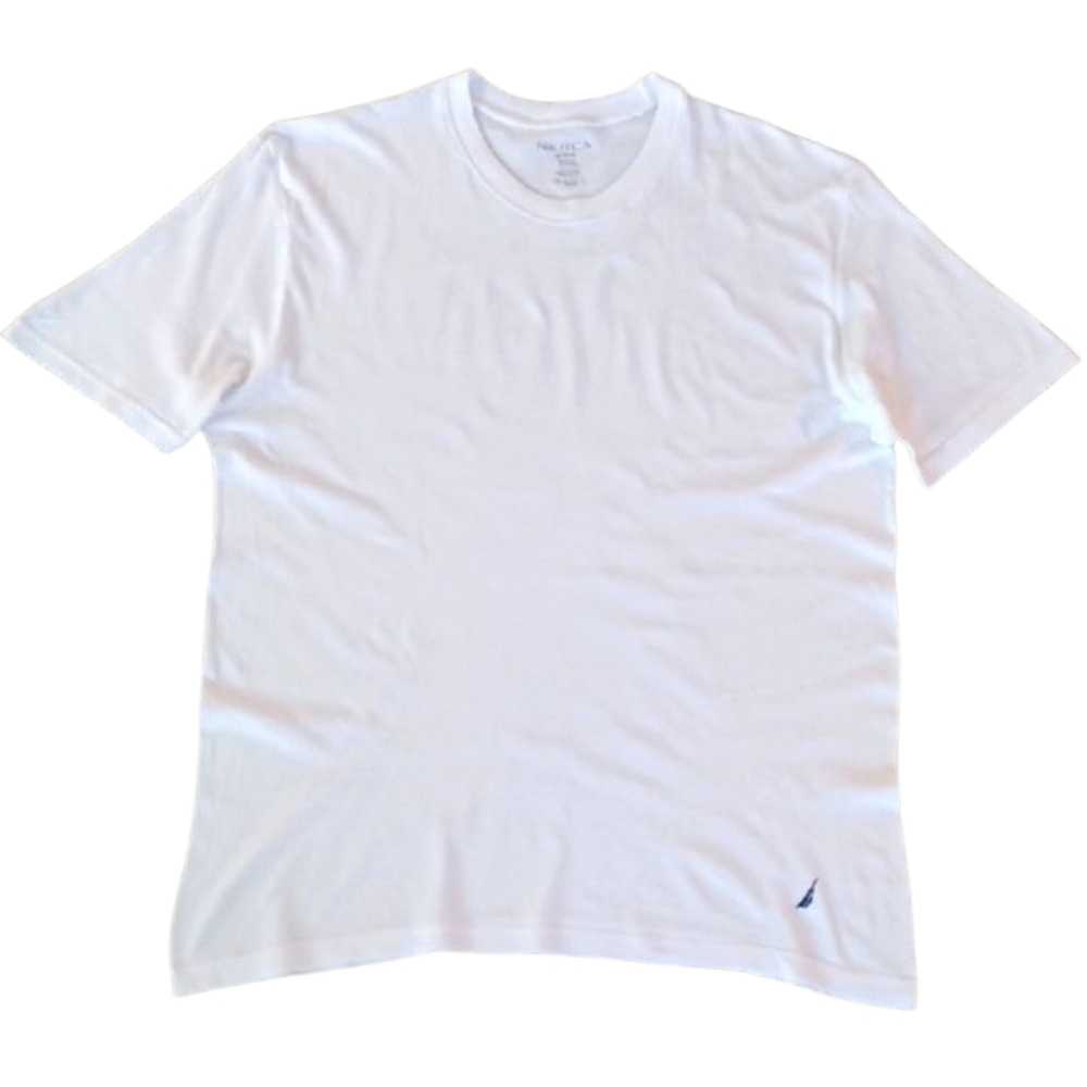 Nautica Crewneck White Tee-Shirt, Medium, White.